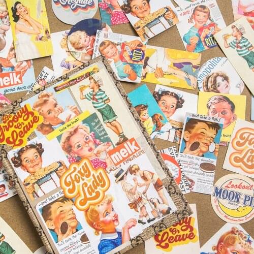 60pcs/set Kawaii Cartoon Retro Stickers DIY Hand Account Album Notebook DIY Material Cute Student Planning Stationery Stickers