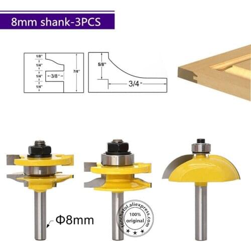 8mm shank-3PCS,cnc solid tungsten carbide woodworking router bit,trimmer wood milling cutter,Door frame coupling end mill cutter
