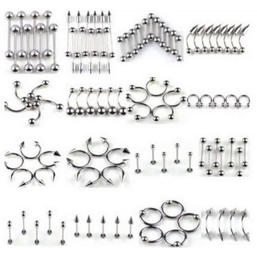85pcs silver color mix design tongue ring eyebrow ring lip jewelry cbr captive rings wholesale body piercing jewelry mix lots