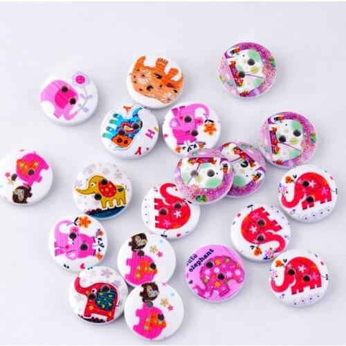 Free Shipping Retail 20Pcs Random Mixed 2 Holes Round Elephant Pattern Wood Sewing Baby Buttons Scrapbooking 15mm F0207
