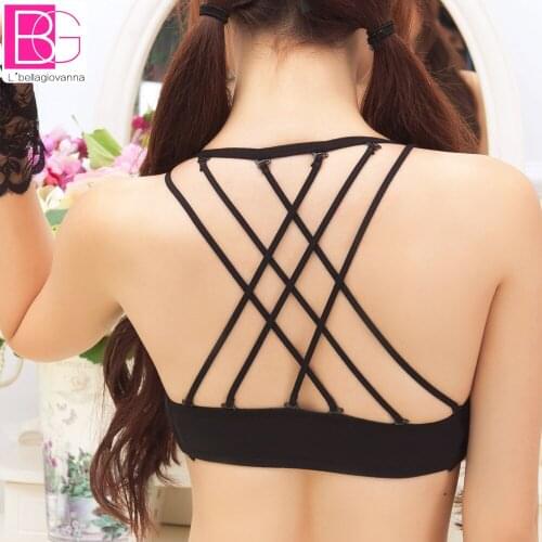Fashion AB CUP Spaghetti Beauty Back Young girls Bra Removable Strips Back Cross Floral Mesh Sexy women Intimates Underwear