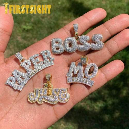 Hip Hop Letter Boss Pendant Necklaces for Men Women Tennis Chain Gold Silver Color Iced Out 5A CZ Charm Choker Bling Jewelry