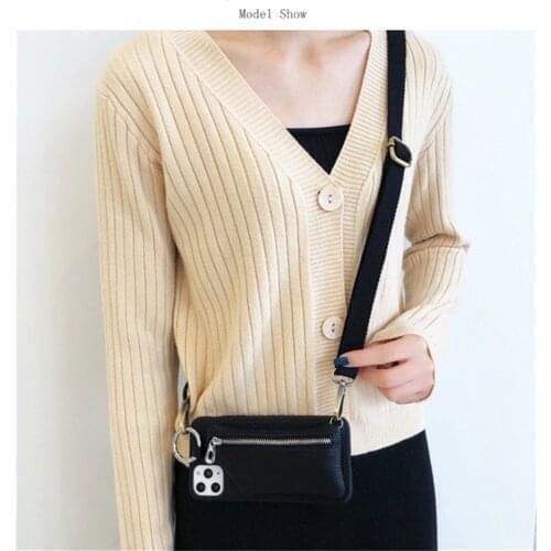 Crossbody phone case For iphone 12 mini XR X Xs 11 pro max 8 7 6s plus case Long chain zipper pocket cover Wallet shoulder bag