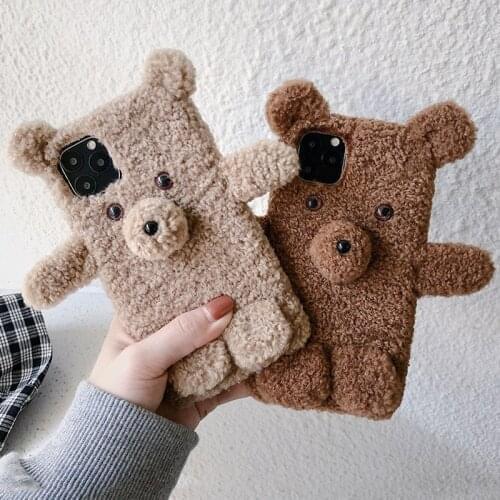 Warm 3D Bear Fluffy Case for Huawei Y5 Prime 2018 Y6 Y7 Y9 2019 Honor 9A 9C 9S 9X Lite 8A 8X Y6S Y8S Y9S Y5P Y6P Y7P Y8P Cover