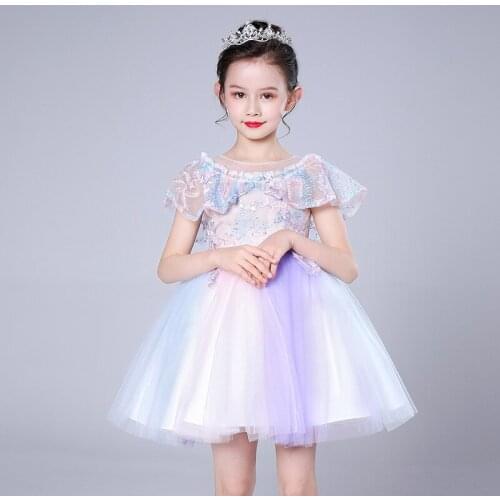 Elegant Summer 2021 New Little Girl Puffy Dresses For Girls Princess Dresses Childrens Costumes Seven-color Flower Kids Clothes