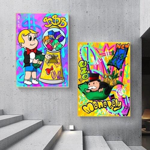Graffiti Art Monopoly Money Poster Wall Art Canvas Painting Rich Man Street Wall Picture for Modern Living Room Home Decoration