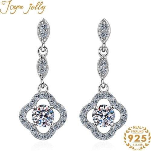 JoyceJelly Trendy 925 Sterling Silver Drop Earrings for women Mossanites Diamond Clover Design Fashion Wedding Jewelry Wholesale