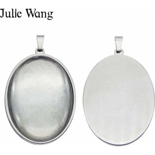 Julie Wang 1PCS Stainless Steel Oval Bezel Cabochon Base Settings Blank Tray Pendant Bracelet Jewelry Making Accessory