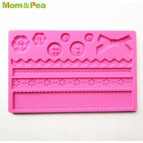 Free shipping Silicone Moulds lace Shape Fondant and Gum Paste Mold Cake Embossing Decoration Mold Button Bowknot