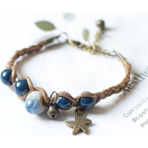 New fashion hot sale starfish ceramic braided bracelet small fresh girlfriends bells bracelets couples Lovers jewelry