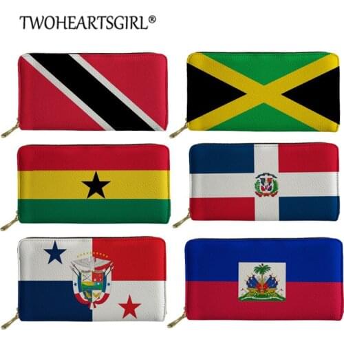 Twoheartsgirl Women Long Wallets America Jamaica Flag Print Money Purses Casual PU Leather Female Coin Purse Card Holders