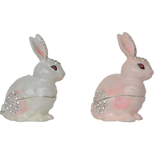 Rabbit Bejeweled Trinket Box Necklace/Ring Holder Rabbit Figurine Collectible Hinged Jewelry Box Easter Gift