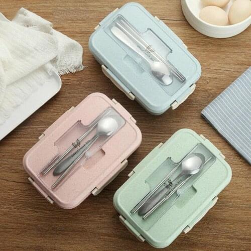 Microwave Lunch Box Wheat Straw Dinnerware Food Storage Kids Bento Lunch Office Portable Children Box Container School Bag H5Q5
