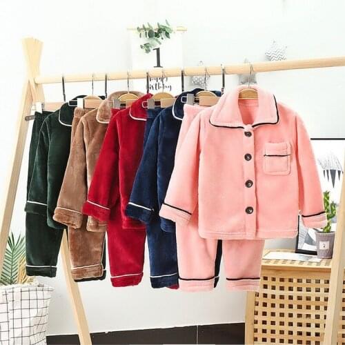 Cute Childrens Flannel Pajamas Set Coral Fleece Girls and Boys Babies Autumn and Winter Warmth and Thickened Home Service Suits