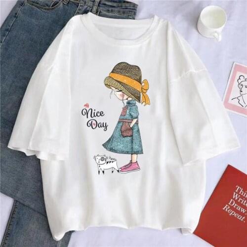 Fashion Summer Women Cotton Tshirt New Vogue Graphic Tee Cute Cartoon Printed Women Loose T-shirt Female Tee Shirt 90s Girl Top