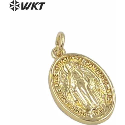 MP162 Wholesale charming small size coin pendant popular metal jesus Christ pendant hot sale oval single loop gold color pendant