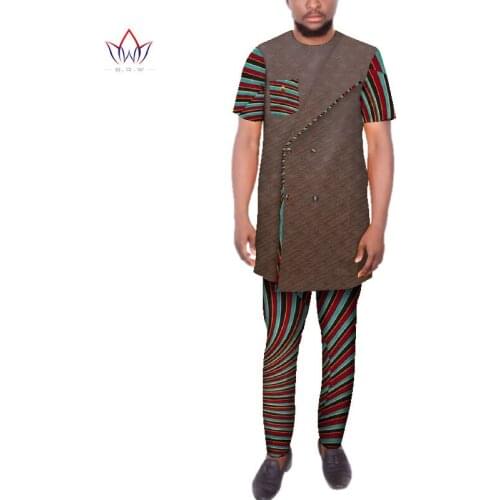 African Mens Top and Pants Sets Patchwork Casual 2 Pieces Shirt and Pants Men Dashiki Cotton African Style Clothing WYN93