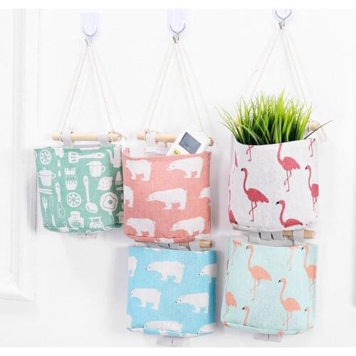 Animal Flamingo Pattern Cotton Linen Wall Hanging Storage Bag Wedding Party Baby Shower Home Cosmetic Toy Organizer Decoration