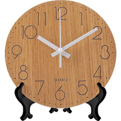 Creative Handmade Scripture Small Round Silent Table Clock Snooze Wood Casual Cartoon Clock With Nightlight Kids Room Adornment