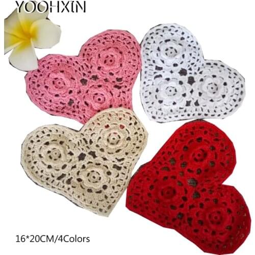 Modern cotton 3D heart placemat cup coaster mug kitchen wedding table place mat cloth lace Crochet tea drink doily Handmade pad