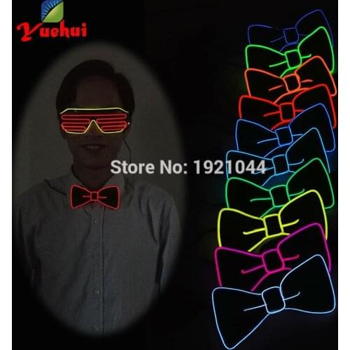NEW Style 10 COLORS Light Up LED Neon Rope BOW TIE glowing EL wire BOW TIE For Festival Evening Party Wedding Decoration