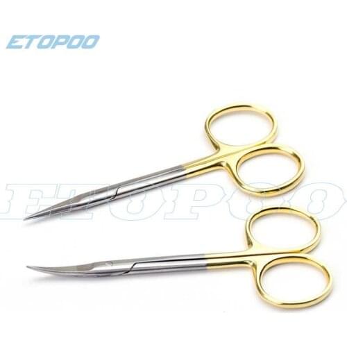 Stainless Steel Double-eyelid scissors with gold handle 9.5cm surgical instrument for ophthalmic surgery