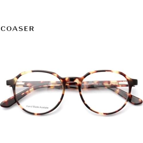 Women Glasses Frame Trend Leopard Vintage Light Acetate Round Full Rim Eyeglasses Tortoise Optical Prescription Retro Eyewear
