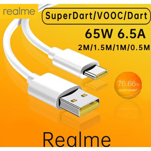 Original Type C Cable For Realme Phone Cables 65w 50W 6.5A Super Fast Charge Super Dart Vooc For Real Me 8 7 C25 Narzo 20 Pro X7