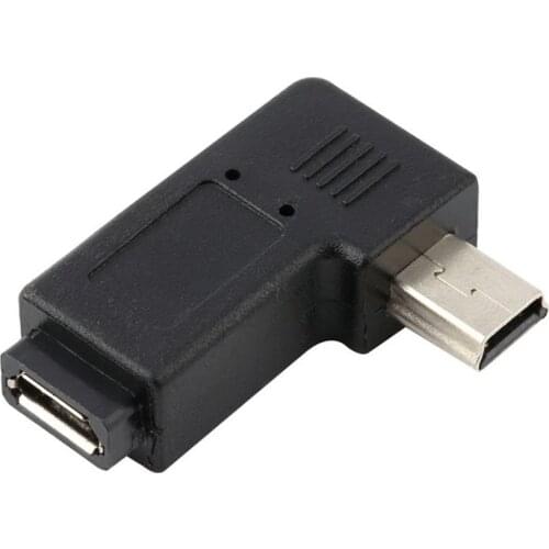 Right Angled USB 2.0 Micro 5 Pin Female to Mini 5Pin Male 90 Degree Adapter Converter Connectors Left Right Angle Black