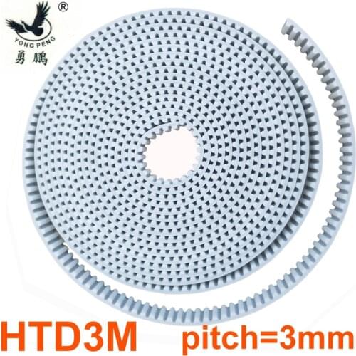 10meters HTD3M timing belt Width 15 20 30mm Color White PU Polyurethane with steel core HTD 3M open ended belt Pitch 3mm Pulley