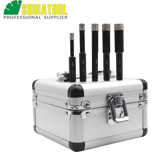 SHDIATOOL 5pcs/box 6/8/10/12/14 mm Dry Drilling Bits Hex Shank Porcelain tile Drill Bits granite marble stone Hole saw Crown