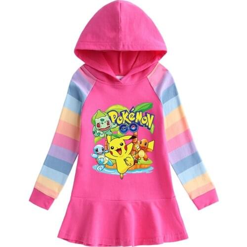 TAKARA TOMY Pokemon Autumn Princess Girls Hooded Sweater Dress Spring Cotton Hoodies Casual Clothes
