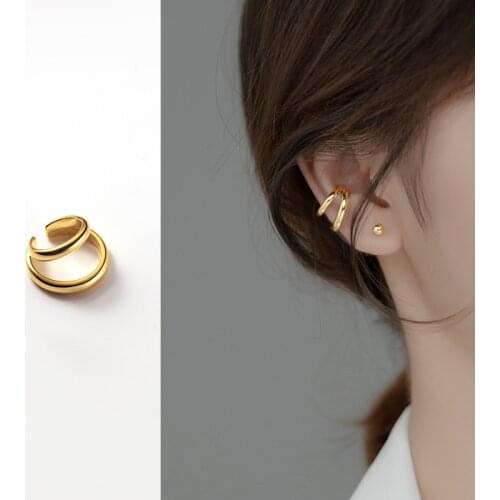 ONLY 1PC (No pierced) Real. 925 Sterling Silver Jewelry Double Half Circle cartilage Clip On Cuff Earrings Ear-Bone C-G9675