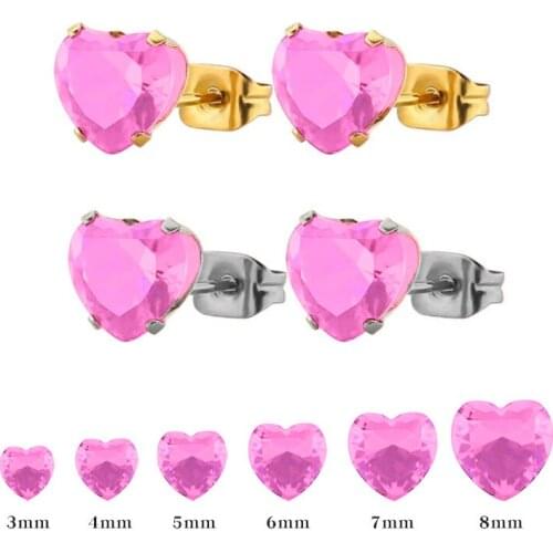 Uelf Fashion Statement bijoux Cute Romantic Stainless Steel pink Crystal love heart Stud Earrings for Women Wedding Earring