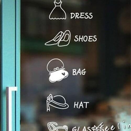 Garment dress store decoration window/ glass door sticker bag hat signs window sticker shop wall sticker
