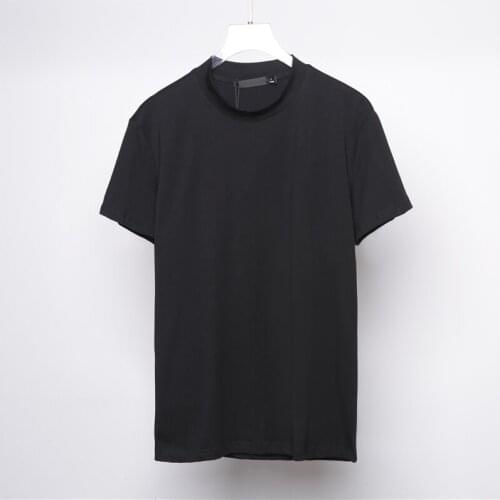 Spring and summer dark Slim Slim small stand neck high quality fabric bottom shirt with short sleeve T-shirt black and white sol