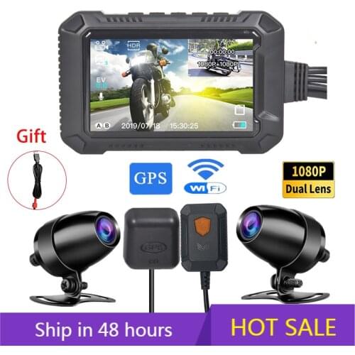 WiFi GPS Motorcycle DVR Dash Cam Full HD 1080P+1080P Front Rear View Waterproof Motorbike Bike Motorcycle Camera