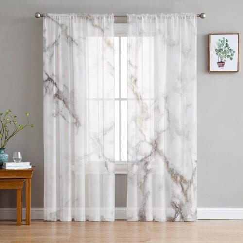 Marble Agate Tulle Curtains for Living Room Decoration Modern Chiffon Sheer Voile Kitchen Curtain