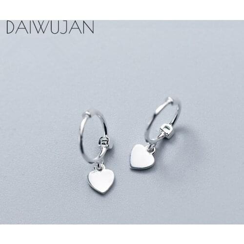 DAIWUJAN Real 925 Sterling Silver Heart Pendant Hoop Round Earrings For Women Girls Party Prevent Allergy Trendy Fine Jewelry