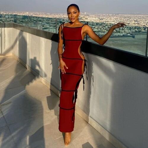 Adogirl Sleeveless Bandage Slim Dress Women 2021 Summer Sexy Hollow Out Elegant Sleeveless Dresses Female Club Wear Outfit