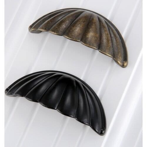 1pc 64mm Alloy Shell Shape Handle Pull Kitchen Drawer Cabinet Door Furniture Knobs Chinese Flower Cupboard Antique Bronze Black