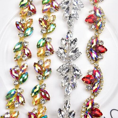 1 yards Green AB Rhinestone Trim Drill Claw Cup Chain DIY Clothing Headband Shoes Accessories