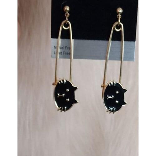 10 pair /lot jewelry fashion jewelry metal enamel safety pin cat earrings