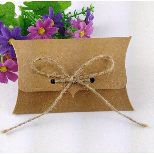 10x8x2cm Kraft Cardboard Pillow Shape Box With Free Hemp Strings Blank Display Package Boxes 1lot=50pcs