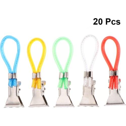 20PCS Metal Towel Clips Colored Rope Beach Towel Holder Bathing Towel Hanger Kitchen Towel Clip