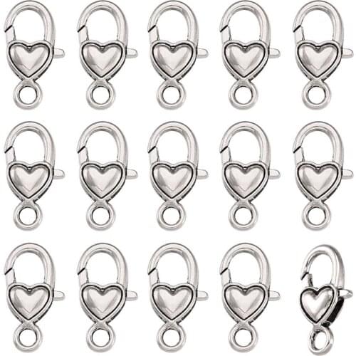 30pcs Heart Shape Tibetan Style Lobster Claw Clasps for Jewelry Making DIY Bracelet Necklace Finding 27x13.5x6mm