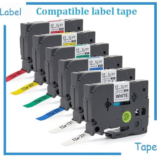 6pack 12mm Compatible Brother P-touch tze Laminated Label Tapes TZ 131 TZe 231 TZe 431 TZ-531 TZe 631 TZ731