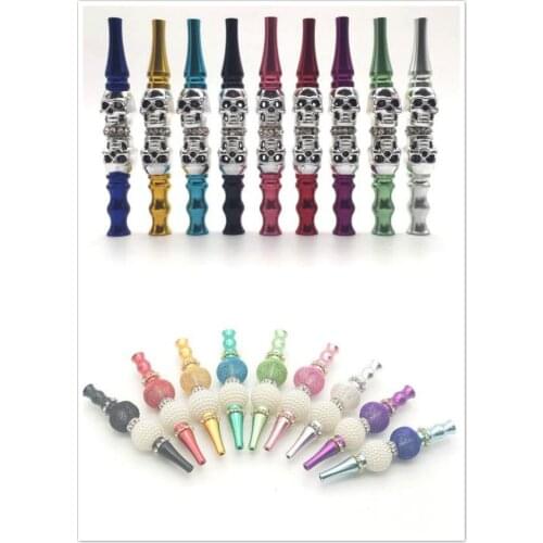 9pcs Cool Handmade Inlaid Jewelry blunt holder Alloy Shisha Hookah Mouth Tips Mouthpiece Tip with gift bag
