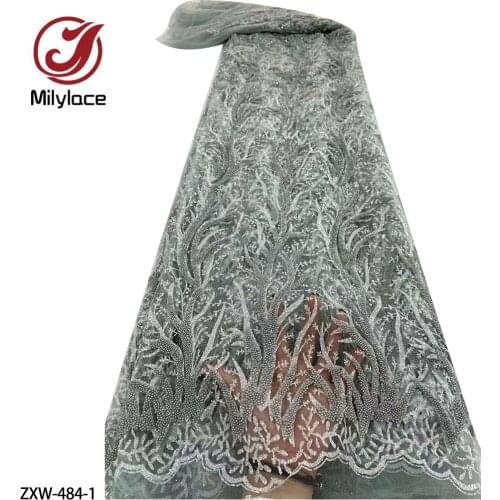 African Sequence Lace Fabric with Beads High Quality Nigerian French Mesh Net Lace Fabric for Dress ZXW-484
