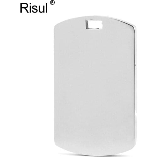 Risul 21x35mm 0.82x1.37inch square hole dog tag ID pendant charms Diy jewelry making mirror polish Stainless steel wholesale 50p